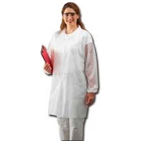 KEYSTONE SAFETY Polypropylene Lab Coat, No Pockets, Open Wrists, Snap Front, Single Collar, White, M, 30/Case LC0-WO-NW-MD